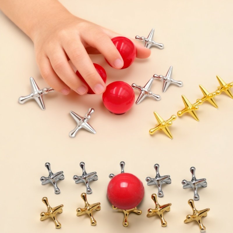Party Games Classic - Mini-Metall-Klassiker-Jack-Spielset mit Hüpfball, Zinklegierung, Familienspaß, Partygeschenke,