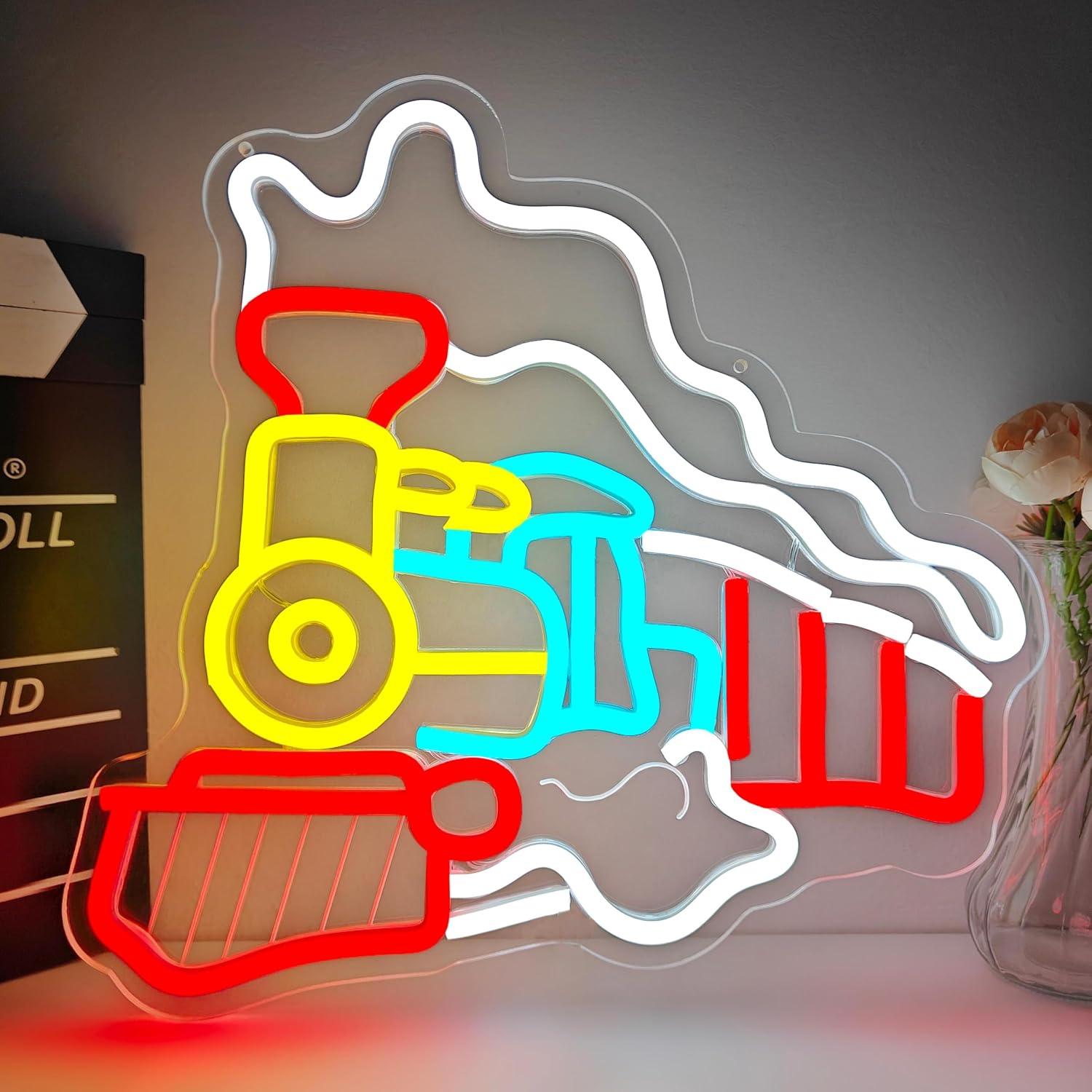 Party Games Steam Free - Dampfzug-Neonschild USB-dimmbares LED-Neonlicht für Kinderzimmer, Spielzimmer,